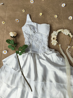 Vestido noiva de tule branco e voil e cetim - M - comprar online