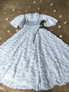 Vestido noiva rosas tule e voil branco cetim - P/PP