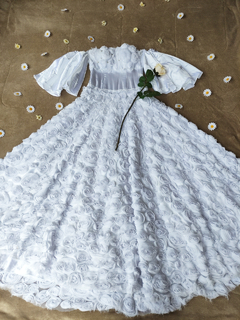 Vestido noiva rosas tule e voil branco cetim - P/PP