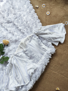 Vestido noiva rosas tule e voil branco cetim - P/PP