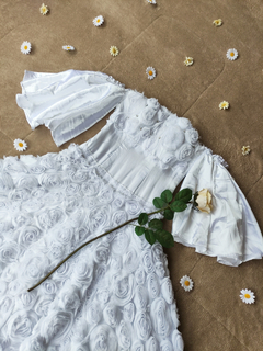 Imagem do Vestido noiva rosas tule e voil branco cetim - P/PP