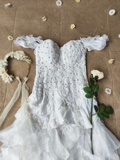 Vestido noiva babados branco fada - P - loja online