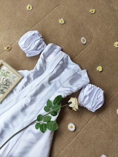 Imagem do Vestido noiva cetim branco de manguinhas - P