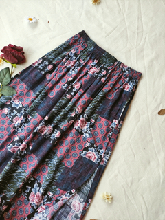 Saia midi/super midi azul floral vintage - P/M - Themargare