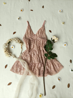 Blusinha babydoll de renda rose - PP
