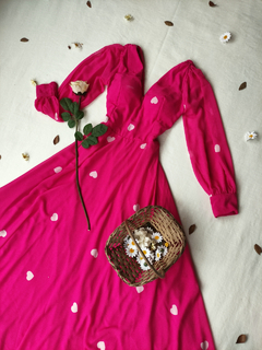 Vestido festa longo rosa corações - M/G - comprar online