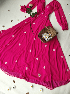 Vestido festa longo rosa corações - M/G - comprar online