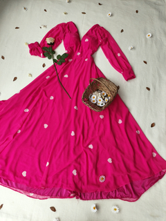 Vestido festa longo rosa corações - M/G na internet