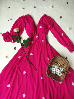 Vestido festa longo rosa corações - M/G - comprar online