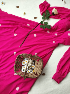 Vestido festa longo rosa corações - M/G - loja online