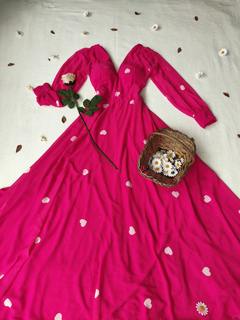 Vestido festa longo rosa corações - M/G na internet