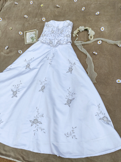 Vestido noiva bordado, sem alças princesa - M na internet