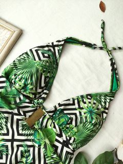 Maiô verde/preto/branco folhagens - M/G - comprar online