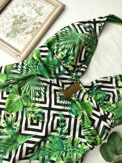 Maiô verde/preto/branco folhagens - M/G - loja online