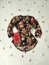 Camisa preta de voil floral - M