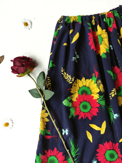 Saia midi marinho floral girassóis - PP/P/M - comprar online