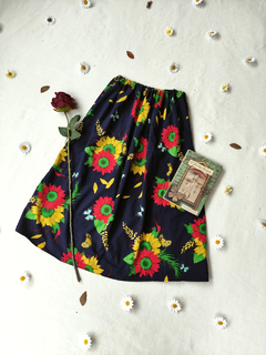 Saia midi marinho floral girassóis - PP/P/M