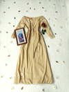 Vestido vintage super midi bege bordado autêntico - M