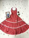 Vestido longo/super midi vermelho floral camponesa - P