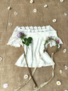 Blusinha branca de tule floral ombro a ombro - M/G