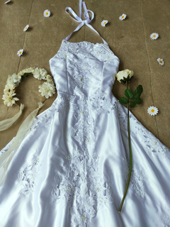 Vestido de noiva branco bordado com pedrarias - PP - comprar online