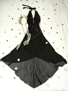 Vestido festa longo preto bordado mullet - P