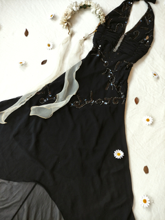 Vestido festa longo preto bordado mullet - P - comprar online