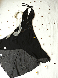 Vestido festa longo preto bordado mullet - P