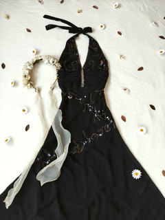 Vestido festa longo preto bordado mullet - P - loja online