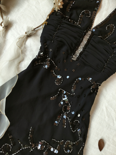 Vestido festa longo preto bordado mullet - P - Themargare