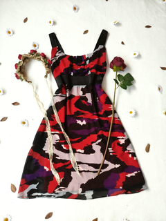 Imagem do Vestido midi preto/vermelho/roxo - M