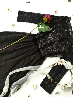 Vestido preto de voil e renda romântico - M - Themargare