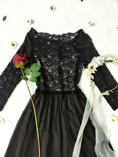 Vestido preto de voil e renda romântico - M - comprar online