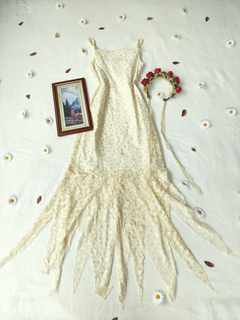 Vestido festa longo de renda pérola saia de bicos - PP/P - comprar online