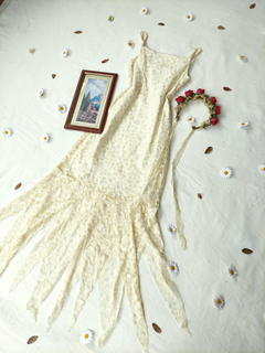Imagem do Vestido festa longo de renda pérola saia de bicos - PP/P
