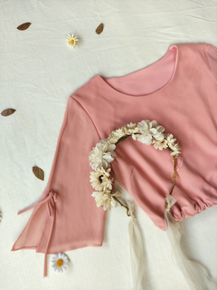Blusa cropped rose mangas flares romantic - M - comprar online