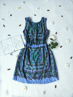 Vestido tubinho azul estampado estilo vintage - G
