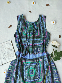 Vestido tubinho azul estampado estilo vintage - G - loja online