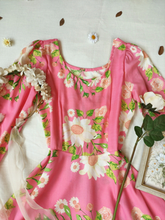 Imagem do Vestido longo rosa floral godê P/M