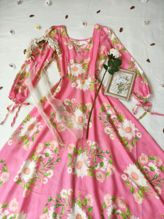 Vestido longo rosa floral godê P/M - Themargare