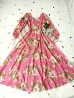 Vestido longo rosa floral godê P/M - comprar online