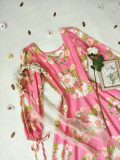 Vestido longo rosa floral godê P/M - loja online