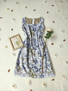 Vestido midi tubinho voil estampado bege/azul floral - M