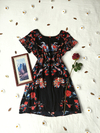 Vestido midi preto médio floral estilo indiano - GG/XG