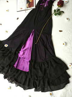 Vestido festa longo preto/roxo de tule e bordado fada - M/G - Themargare