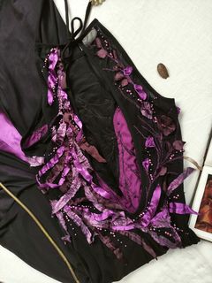 Vestido festa longo preto/roxo de tule e bordado fada - M/G - loja online
