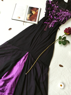 Vestido festa longo preto/roxo de tule e bordado fada - M/G - comprar online
