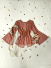 Blusa de voil rose, com renda mangas flares fairy - M