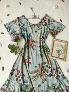 Vestido midi verde claro folhagens - M - loja online