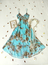 Vestido super midi azul claro folhagens - P/PP